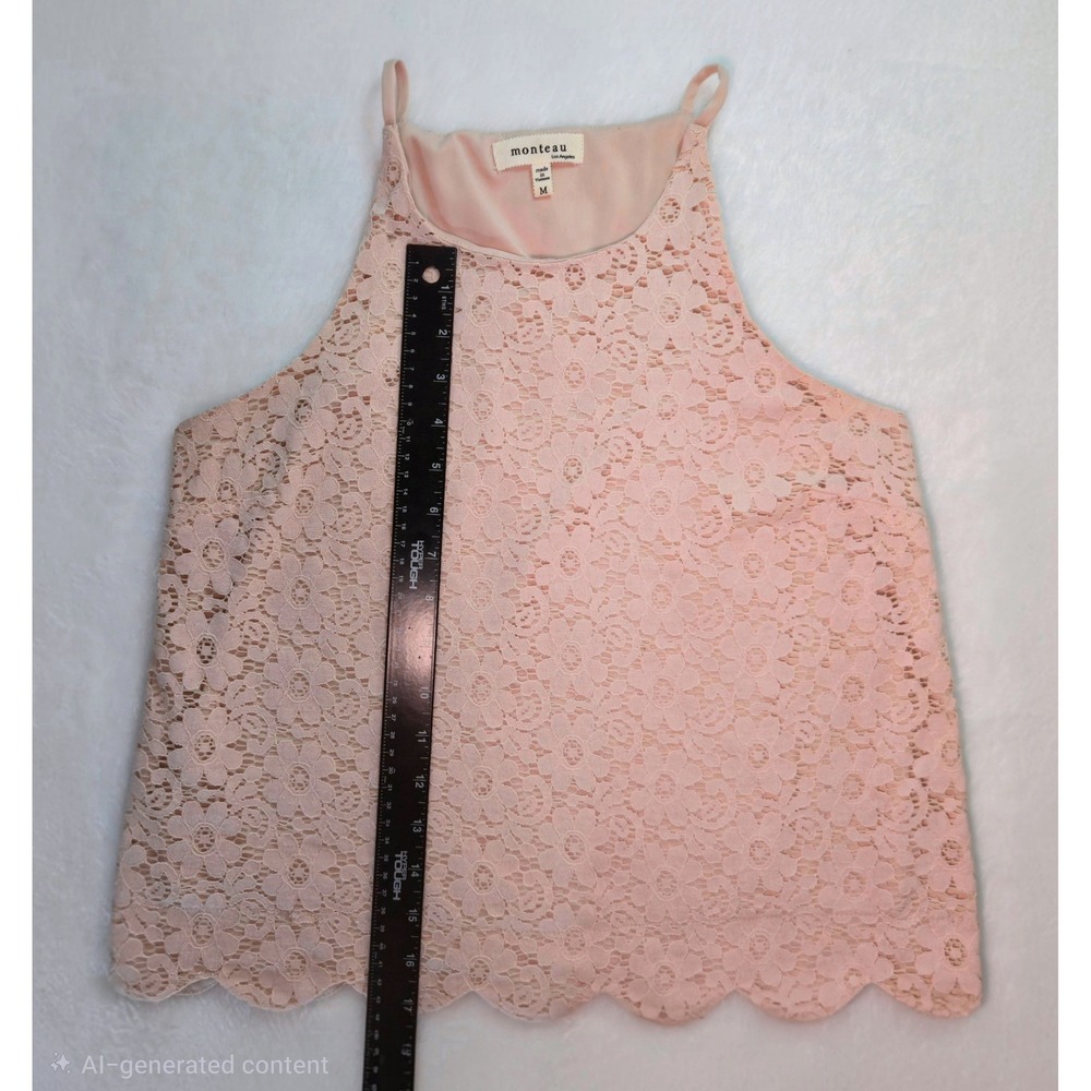 Monteau Los Angeles Pink Floral Lace Halter Cami Top Scalloped Hem Size M - Picture 4 of 4